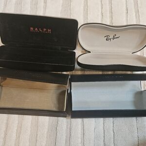Bundle of 4 sunglasses cases, warbly parker, Anne Klein, ralph lauren, rayban